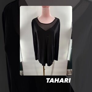 EUC Tahari Sheer Inset Long Sleeve Tee